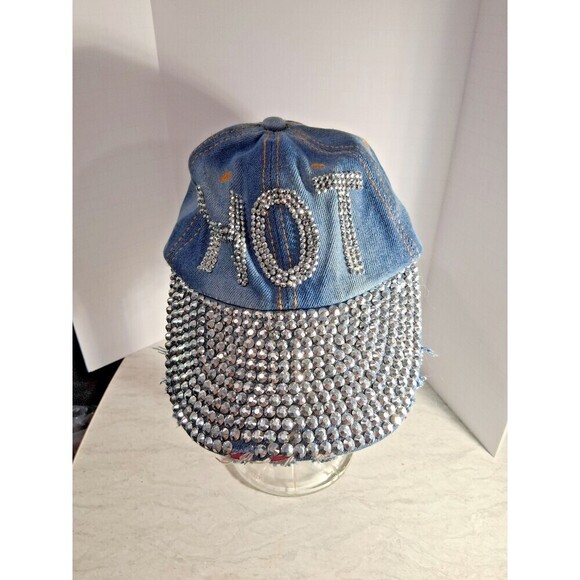 Blue Denim Outdoor Ball Cap, 100% Cotton & Adjustable. Bedazzled - Picture 1 of 6